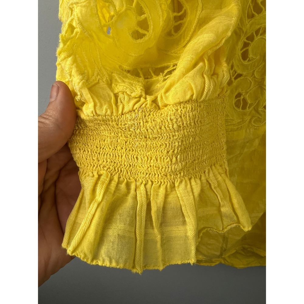 Sundance Garbo Yellow Eyelet Lace Blouse Top Size XL Spring Vibrant Bright Boho - Picture 5 of 8